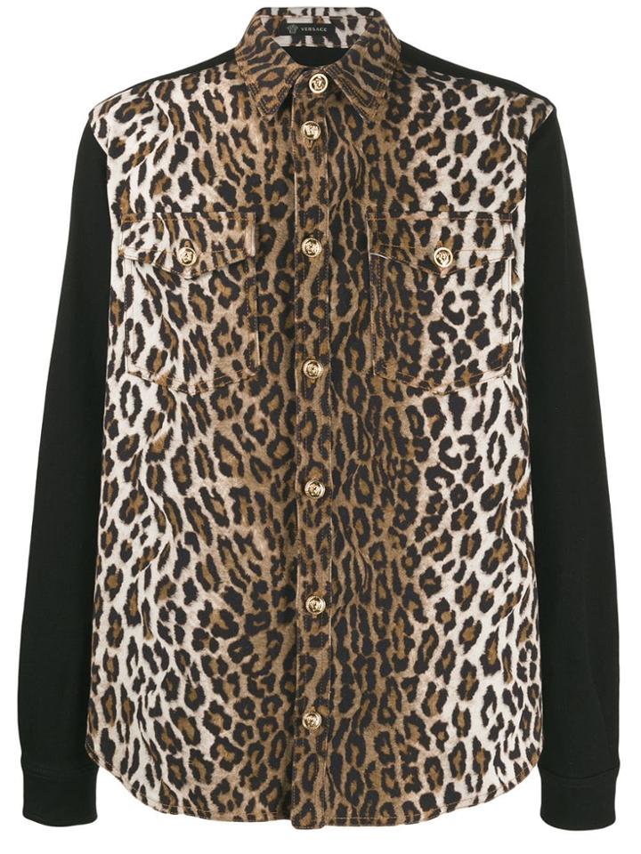 Versace Leopard Print Panel Shirt - Black