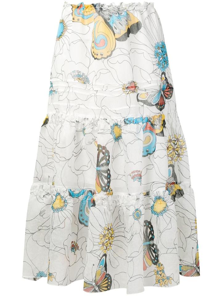 See By Chloé Floral Tiered Midi Skirt - White