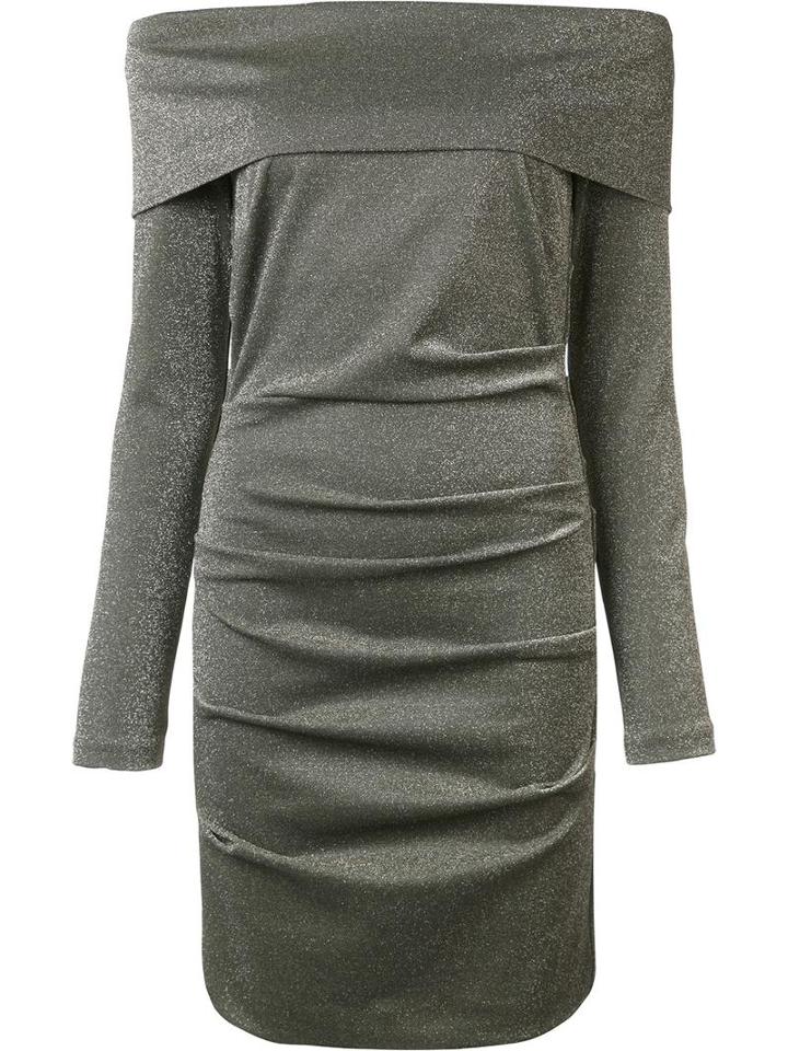 Nicole Miller Metallic (grey) Off-shoulders Dress, Women's, Size: Small, Polyester/rayon/spandex/elastane