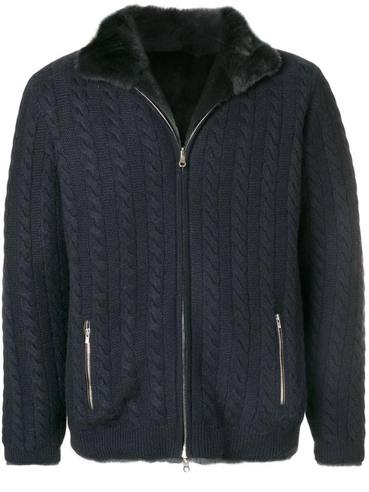 N.peal Fur Lined Cable Cardigan - Blue