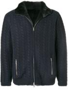N.peal Fur Lined Cable Cardigan - Blue