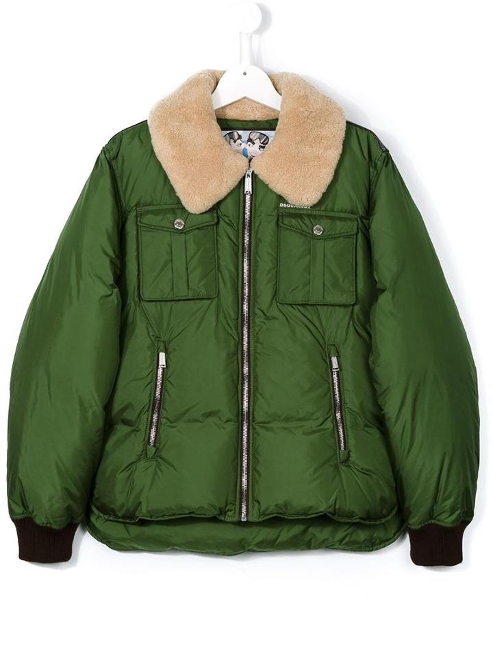 Dsquared2 Kids Shearling Collar Down Coat, Boy's, Size: 16 Yrs, Green