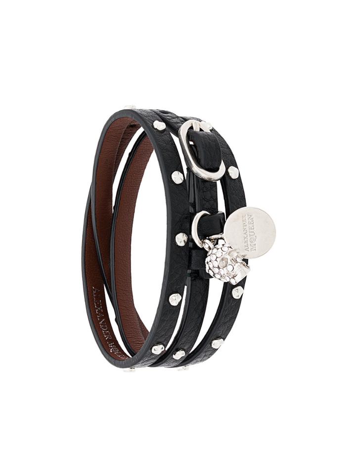 Alexander Mcqueen Triple Wrap Studded Skull Bracelet - Black