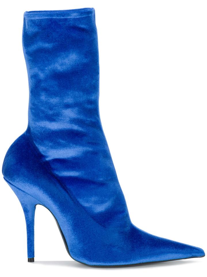 Balenciaga Knife Velour Booties - Blue