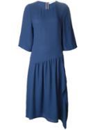 Chloé Pleated Asymmetric Dress, Women's, Size: 42, Blue, Silk/polyester