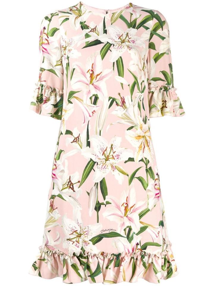 Dolce & Gabbana Ruffle Lily Print Dress - Pink