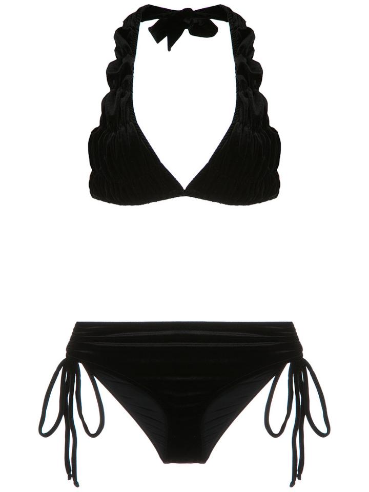 Adriana Degreas - Velvet Bikini Set - Women - Polyester/spandex/elastane - M, Black, Polyester/spandex/elastane