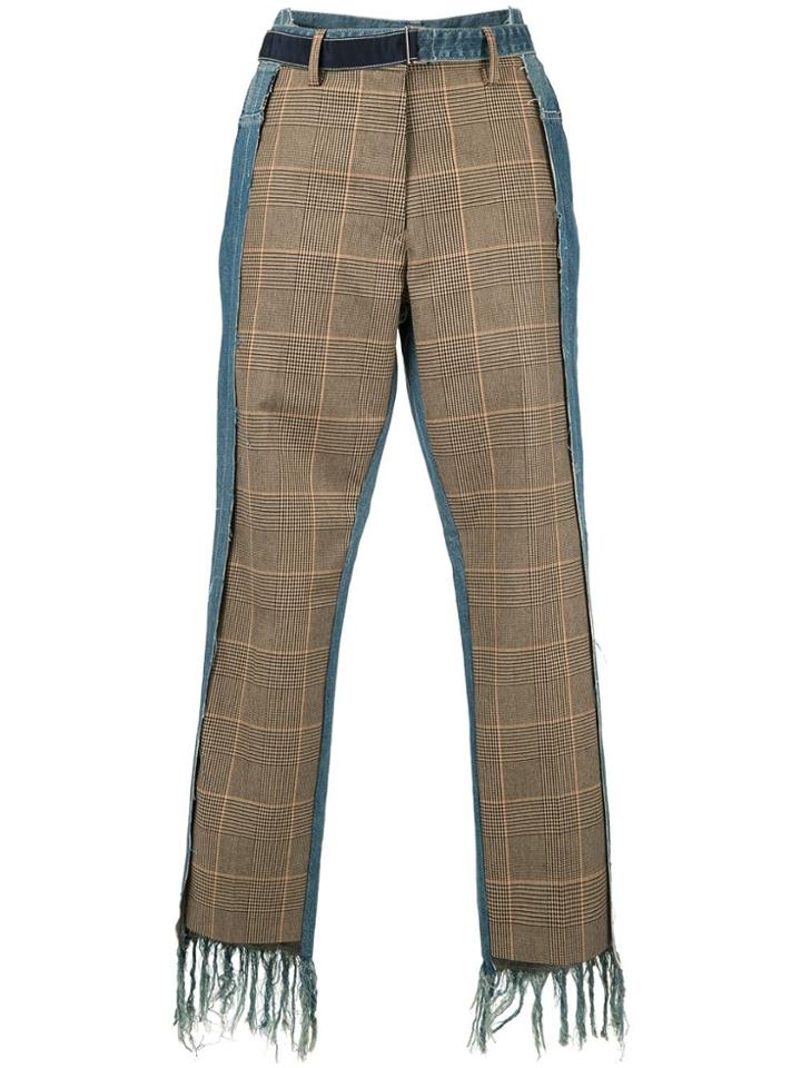 Sacai Checked Panel Trousers - Blue