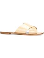 Casadei Crossover Strap Flat Sandals, Women's, Size: 37, Nude/neutrals, Leather