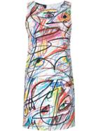 Jeremy Scott Scribble Print Sleeveless Dress