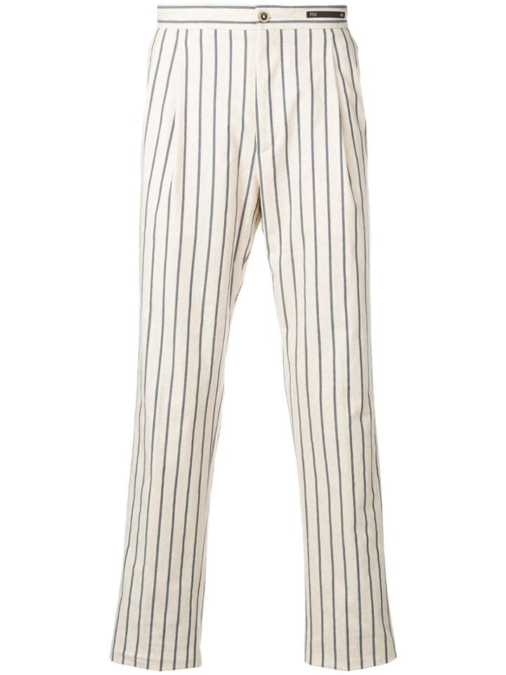 Pt01 Striped Straight Leg Trousers - Neutrals