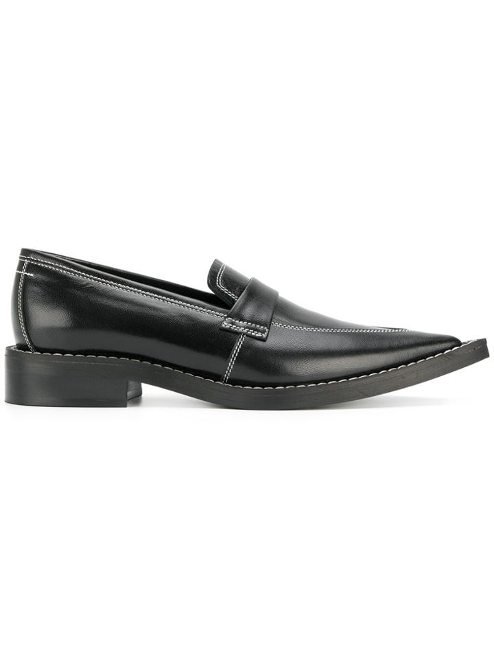 Mm6 Maison Margiela Stitched Trim Pointed Toe Loafers - Black