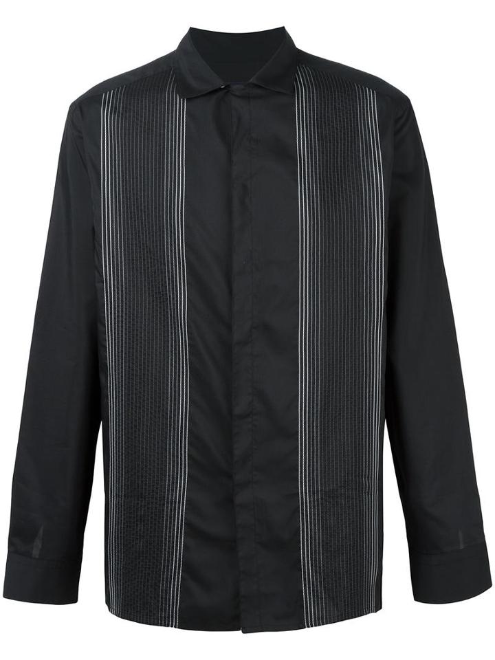 Lanvin Embroidered Stripe Shirt, Men's, Size: 46, Black, Cotton/silk
