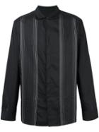 Lanvin Embroidered Stripe Shirt, Men's, Size: 46, Black, Cotton/silk
