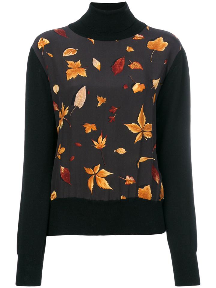 Salvatore Ferragamo Vintage Leaf Print Knitted Top - Black