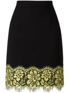 Boutique Moschino Lace Detail Straight Skirt, Women's, Size: 42, Black, Triacetate/rayon/polyester/cotton