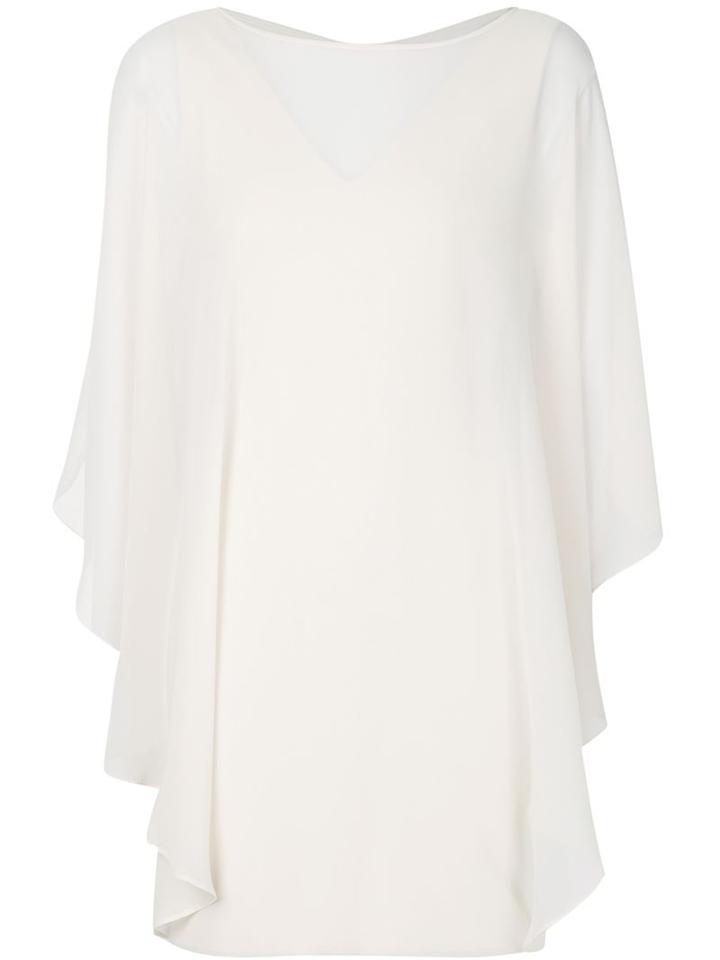 Halston Heritage Ruffled Sleeve Sheer Dress
