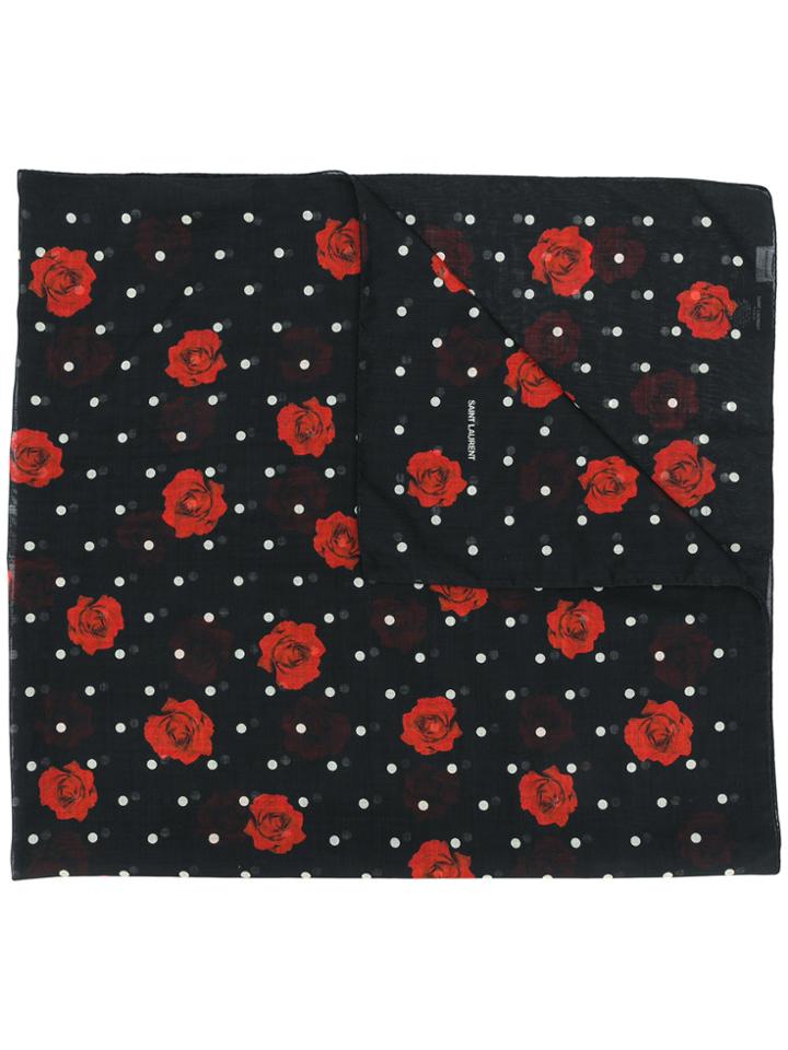 Saint Laurent Rose Polka Dot Print Scarf - Black