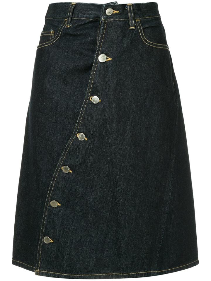 Facetasm Asymmetrical Button A-line Skirt - Blue