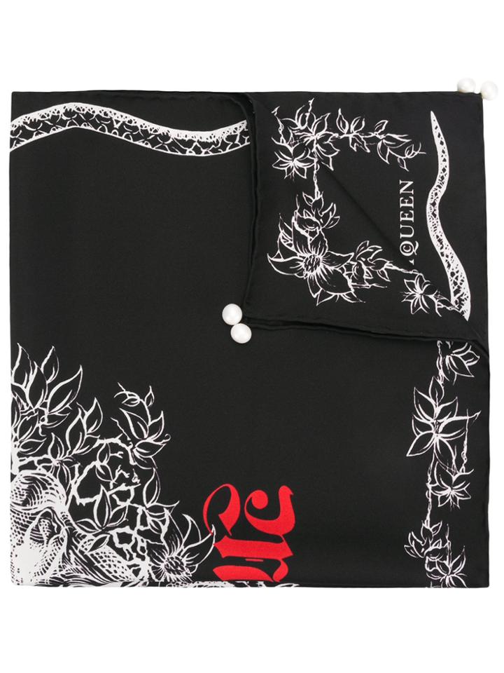 Alexander Mcqueen Snake Skull Bandana Scarf - Black