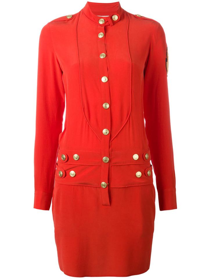 Pierre Balmain Band Collar Buttoned Dress, Women's, Size: 40, Red, Silk