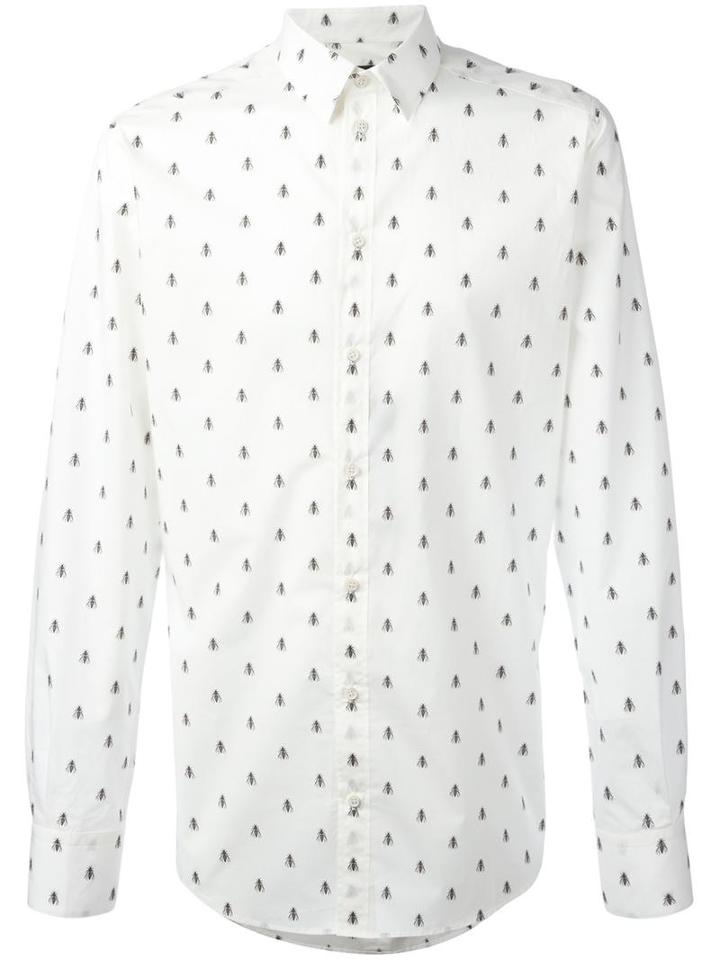 Dolce & Gabbana Bee Print Shirt, Men's, Size: 42, White, Cotton