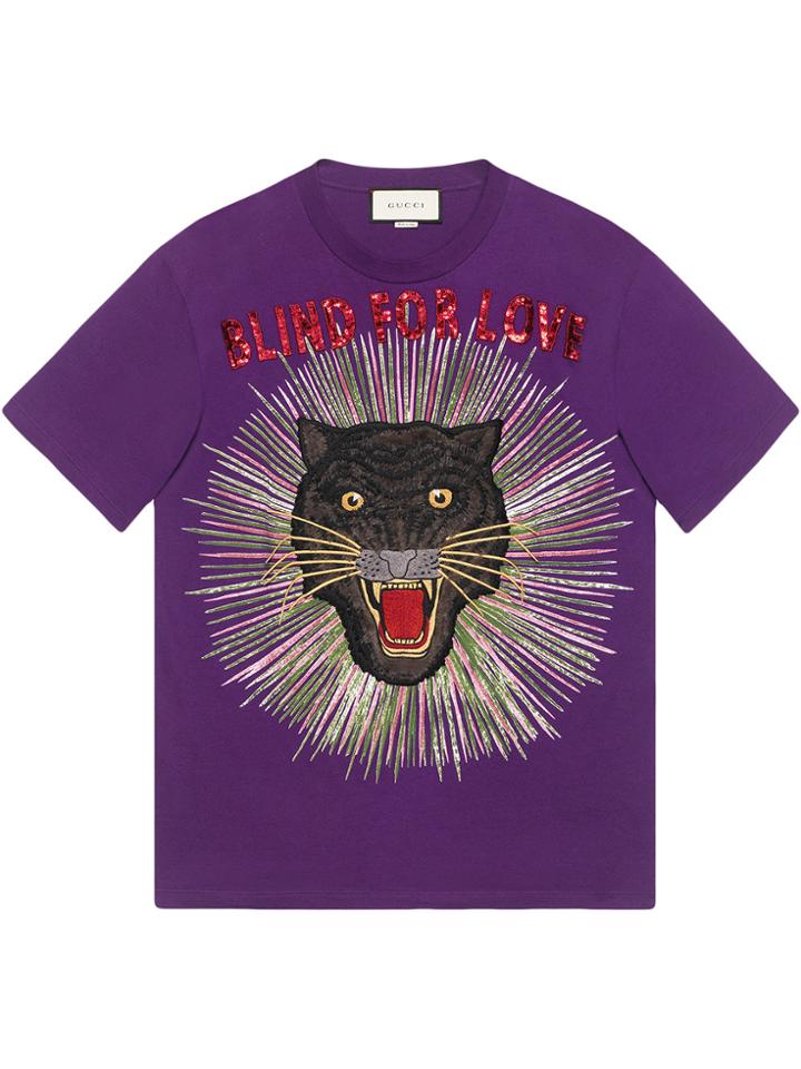 Gucci Panther With Rays Cotton T-shirt - Pink & Purple