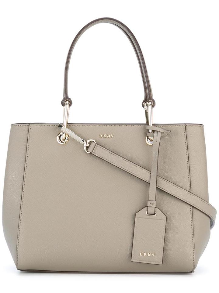 Dkny Mini Logo Tag Tote, Women's, Grey, Calf Leather