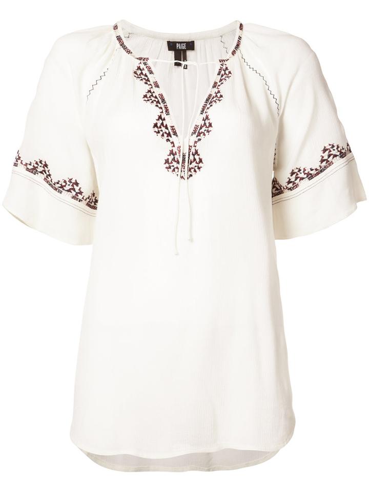 Paige - Embroidered Shortsleeved Blouse - Women - Viscose - Xs, White, Viscose
