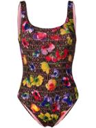 Moschino Logo Floral Swimsuit - Brown