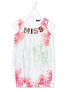 Miss Blumarine Miss Coral Print Dress, Girl's, Size: 12 Yrs, White