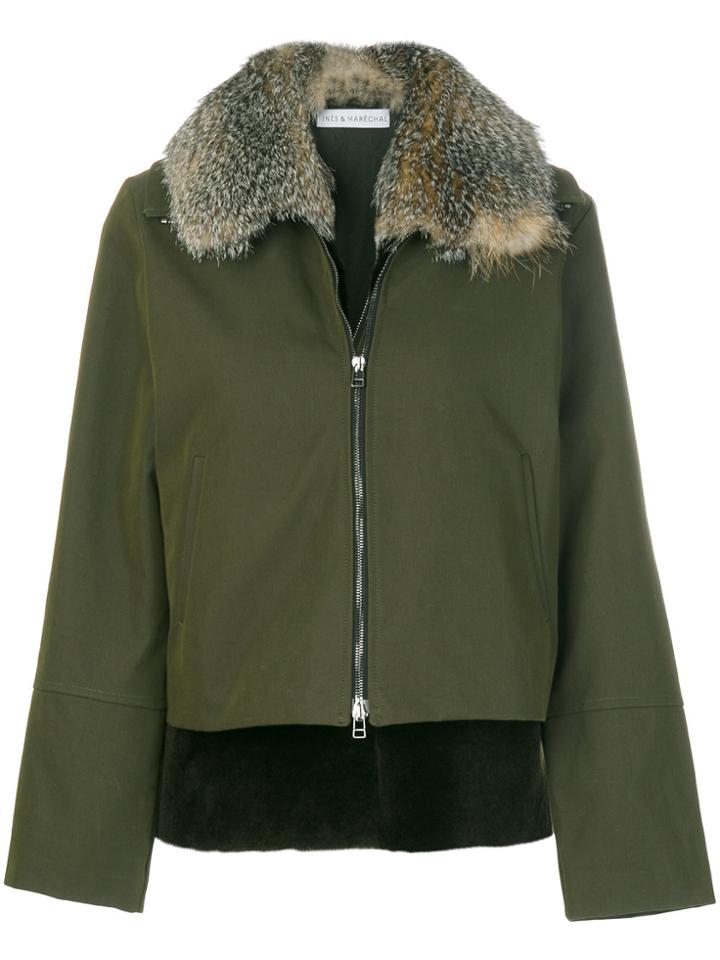 Inès & Maréchal Fur Collar Fitted Coat - Green