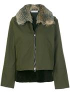 Inès & Maréchal Fur Collar Fitted Coat - Green