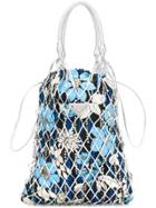 Prada Floral Print Net Tote Bag - Silver