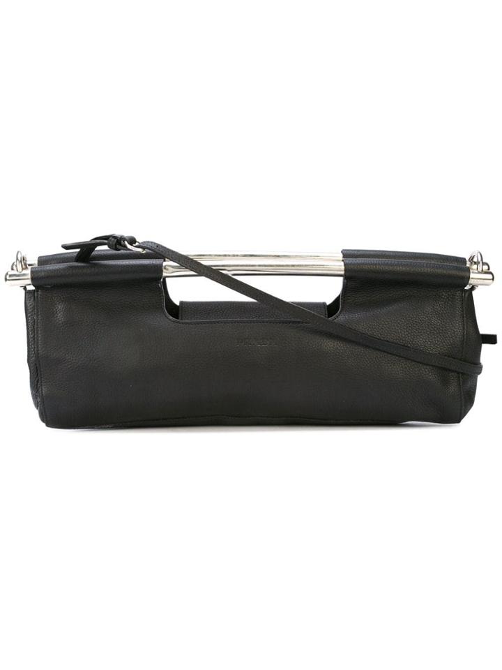 Prada Vintage Prada Leather Silver Metal Top Handle Bar 2 In 1 Clutch