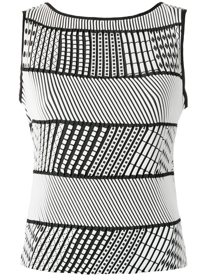 Striped Sleeveless Top - Women - Polyester - 2, White, Polyester, Issey Miyake