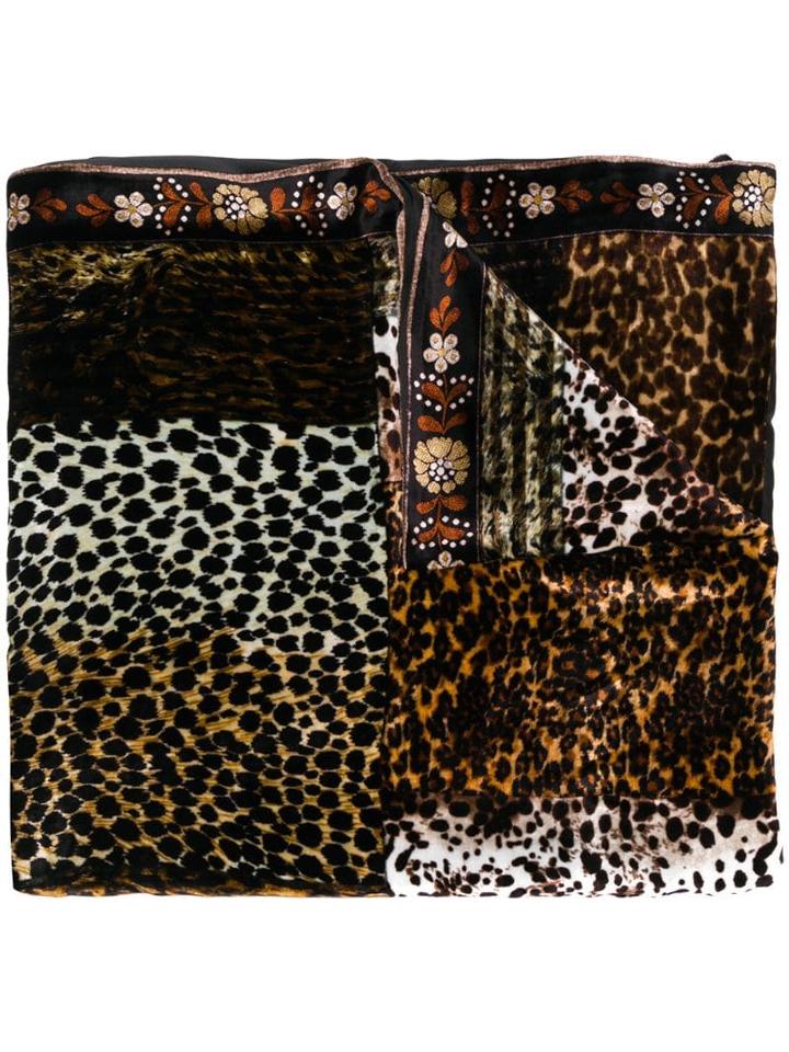 Pierre-louis Mascia Contrast Animal Print Scarf - Black