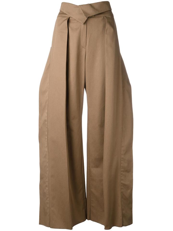 Preen By Thornton Bregazzi Pleated Detail Palazzo Trousers, Women's, Size: Xs, Brown, Cotton/polyester