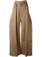 Preen By Thornton Bregazzi Pleated Detail Palazzo Trousers, Women's, Size: Xs, Brown, Cotton/polyester