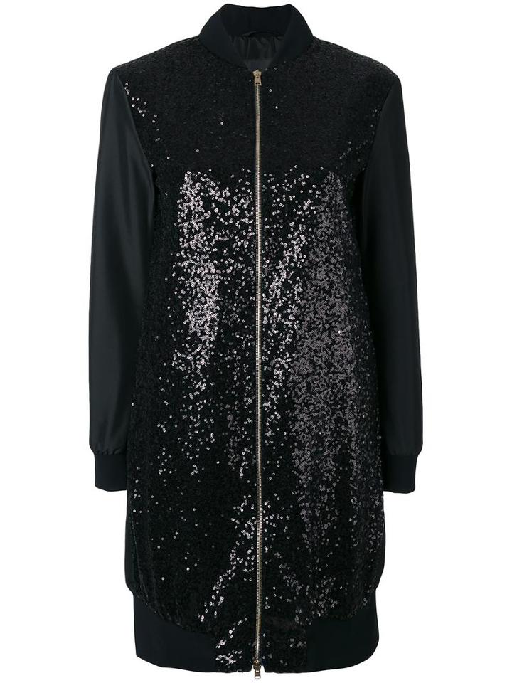 Herno Sequin Embellished Bomber Jacket, Women's, Size: 42, Black, Polyester/polyamide/spandex/elastane