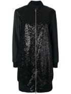 Herno Sequin Embellished Bomber Jacket, Women's, Size: 42, Black, Polyester/polyamide/spandex/elastane