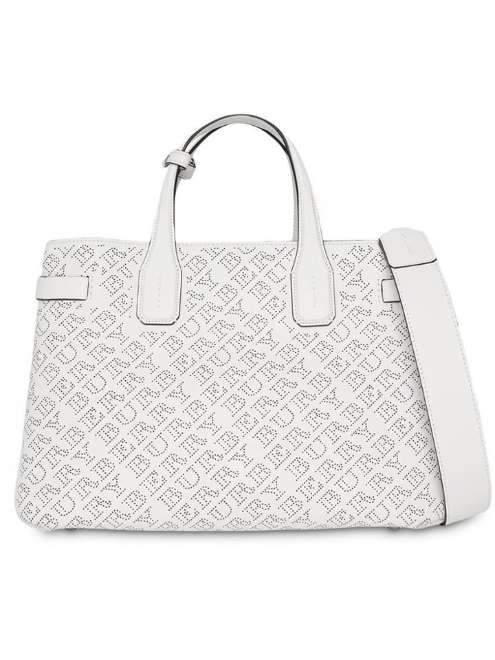 Burberry The Medium Banner In Perforated Logo Leather - White