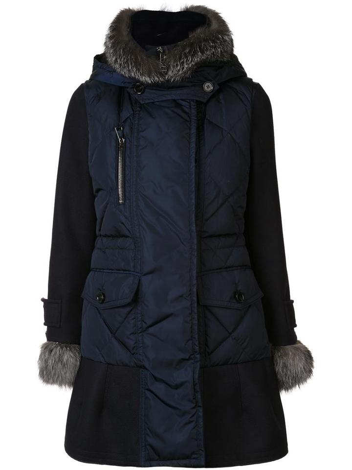 Moncler 'elestoria' Padded Coat, Women's, Size: 0, Blue, Fox Fur/feather Down/polyamide