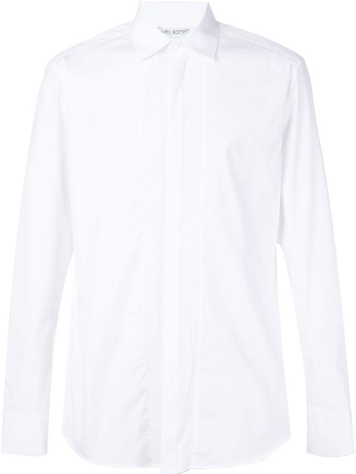 Neil Barrett Pleated Placket Shirt, Men's, Size: 43, White, Cotton/polyamide