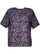 Rochas Lace Semi Sheer Blouse, Women's, Size: 46, Pink/purple, Cotton/polyamide/viscose