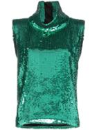 Halpern Sleeveless Sequin Embellished Turtleneck T-shirt - Green