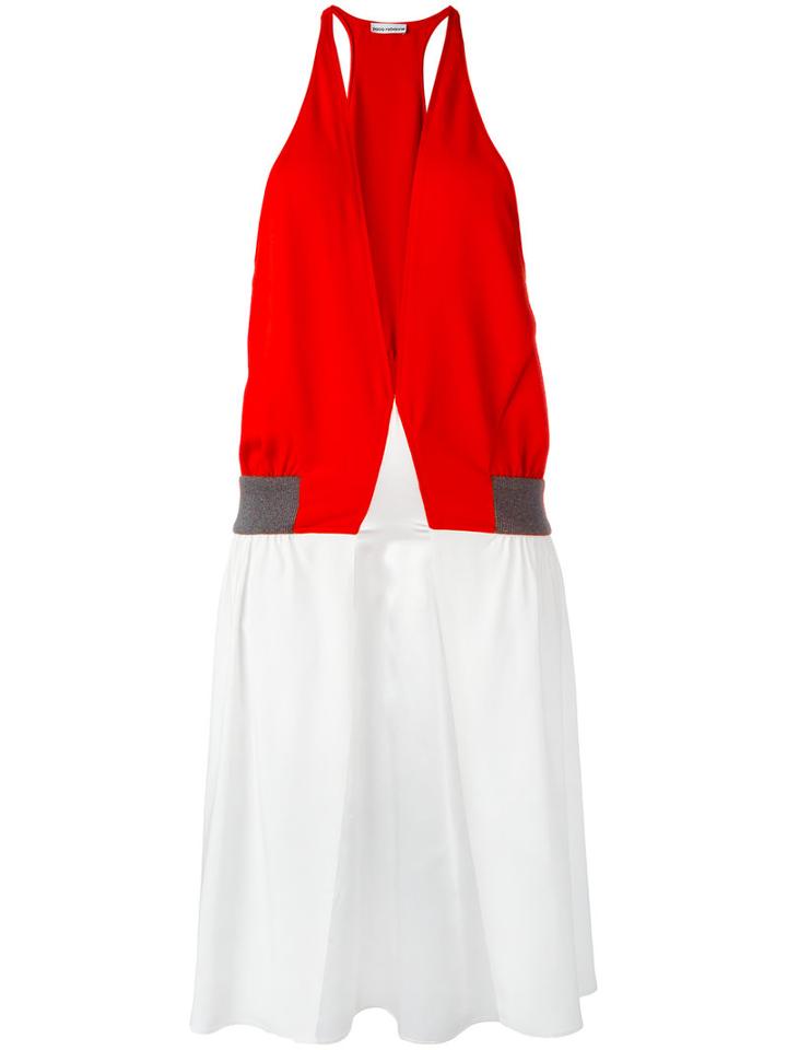 Paco Rabanne Contrast V Neck Dress, Women's, Size: 36, Red, Cotton/polyester/silk/acetate