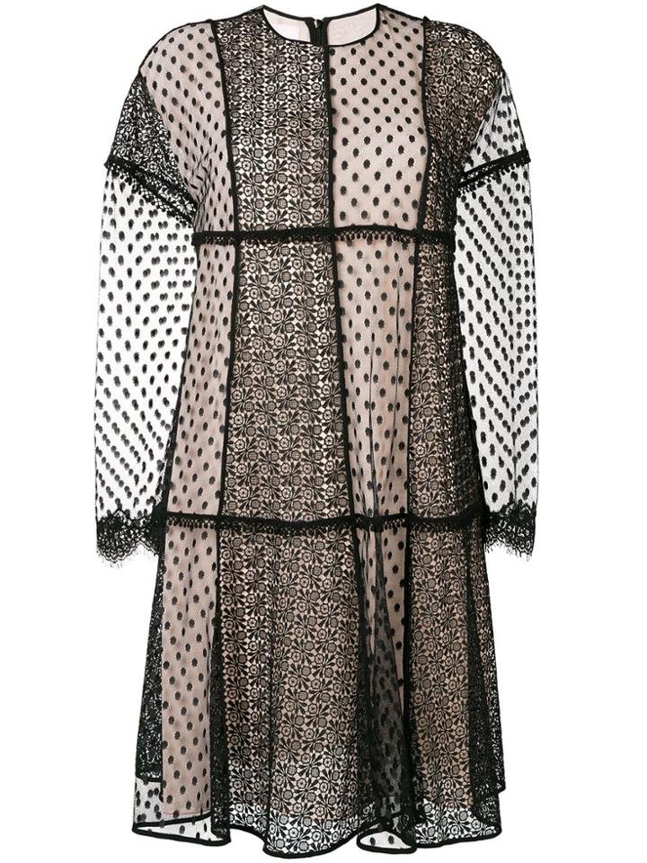 Giamba Embroidered Sheer Layer Dress - Black