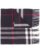 Burberry Cashmere Fringed Check Scarf - Blue