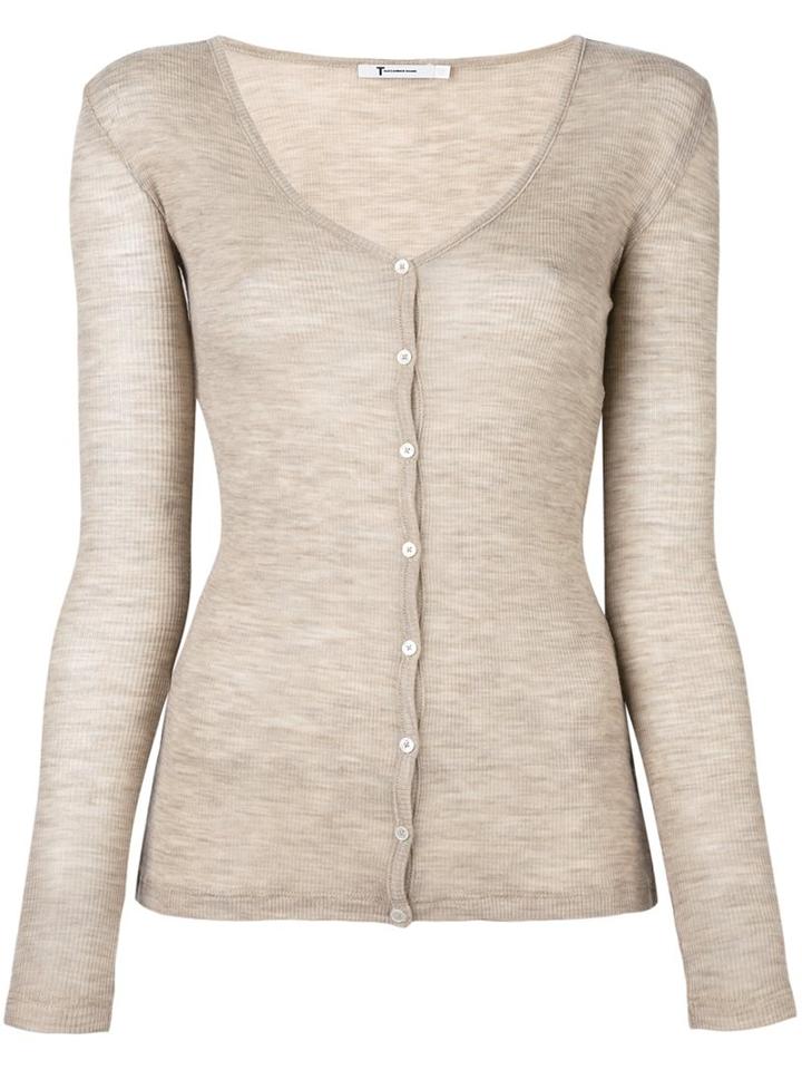 T By Alexander Wang Fine Knit Cardigan, Women's, Size: Large, Nude/neutrals, Wool